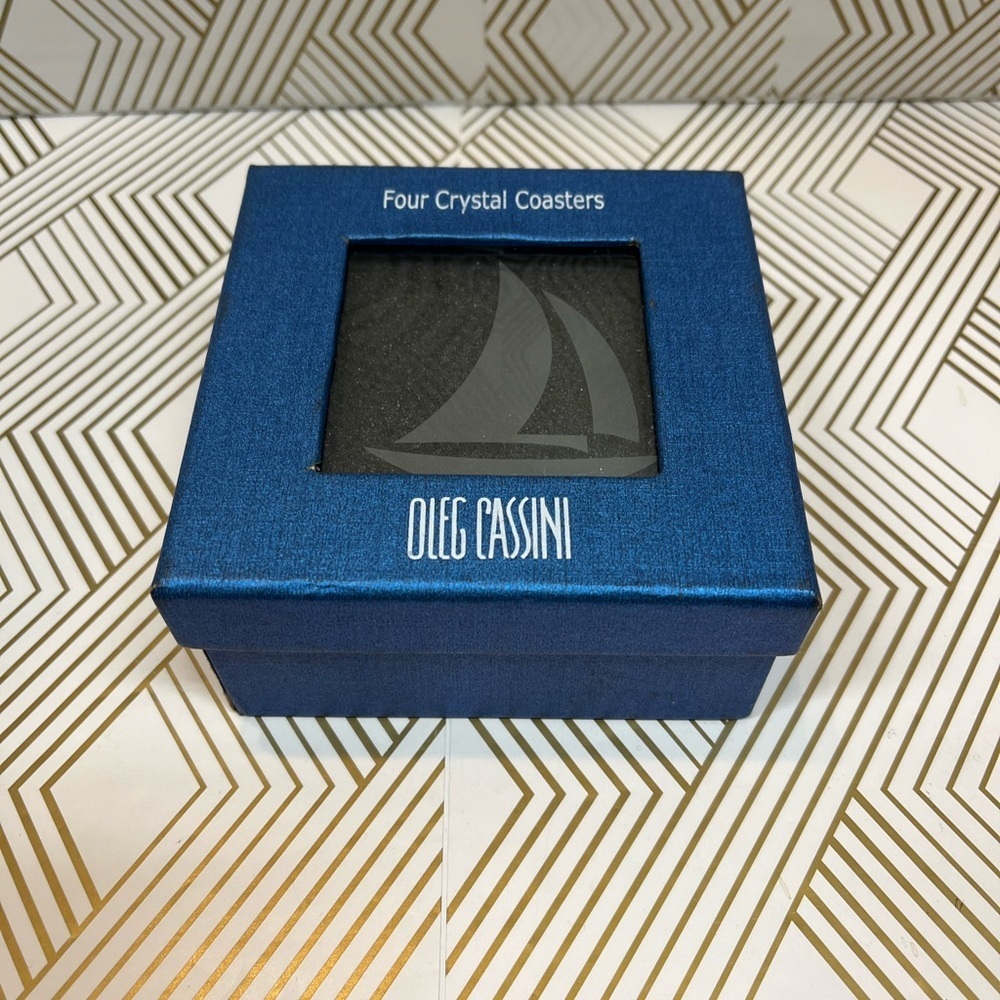 Oleg Cassini Sailboat Crystal Coasters New in Box Set of 4